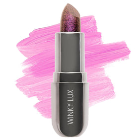 Winky Lux Aurora Glimmer Balm tube close-up showing mauve tint and shimmer.