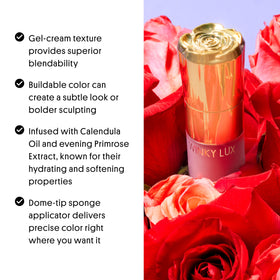 Winky Lux Cheeky Rose liquid blush cap and bottle showing minimalist packaging.
