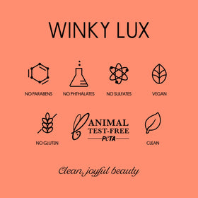 Winky Lux Cheeky Rose packaging front highlighting brand values.