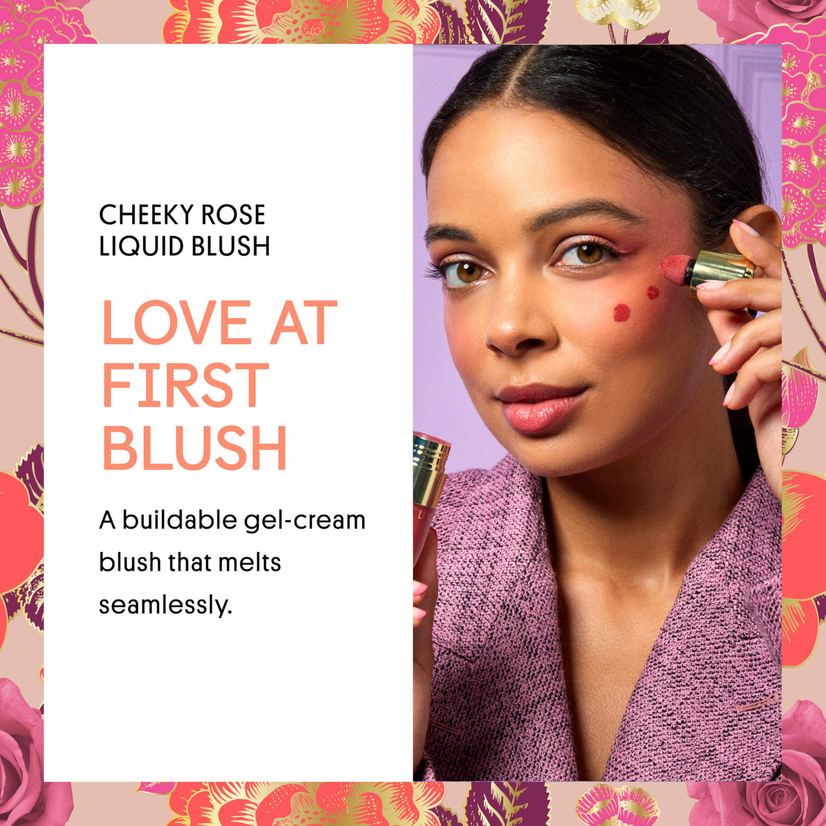 Winky Lux Cheeky Rose blush applied swatch on cheek for buildable color.