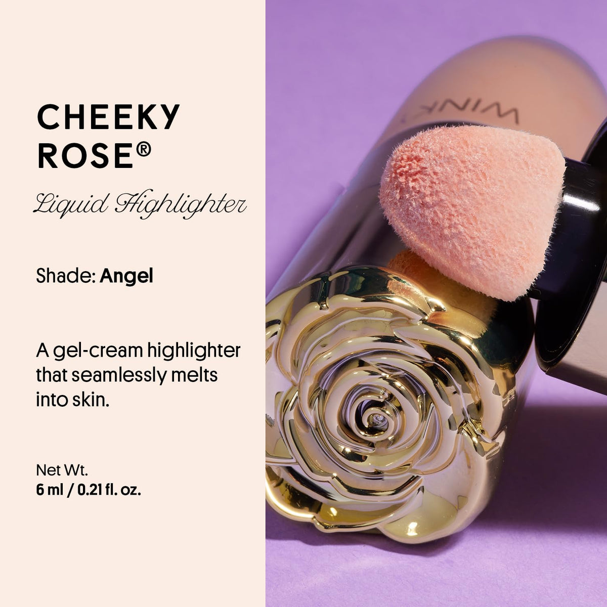 Application swatch of Winky Lux Cheeky Rose highlighter showing sheer glow.