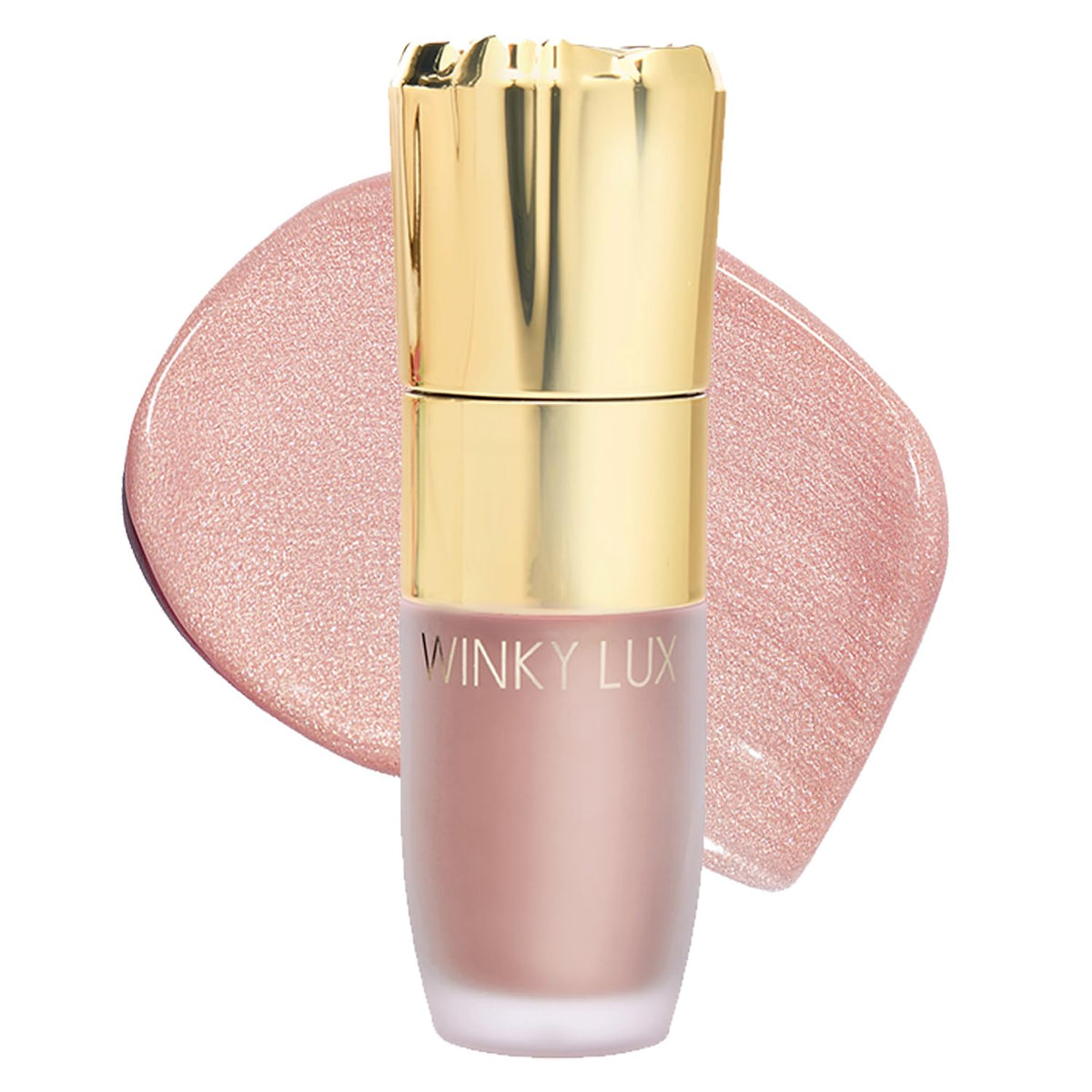 Winky Lux Cheeky Rose highlighter bottle with soft pink glow.