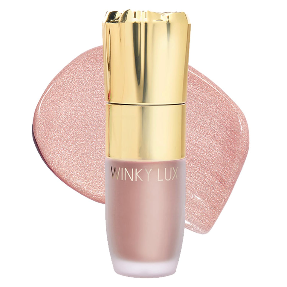 Winky Lux Cheeky Rose highlighter bottle with soft pink glow.