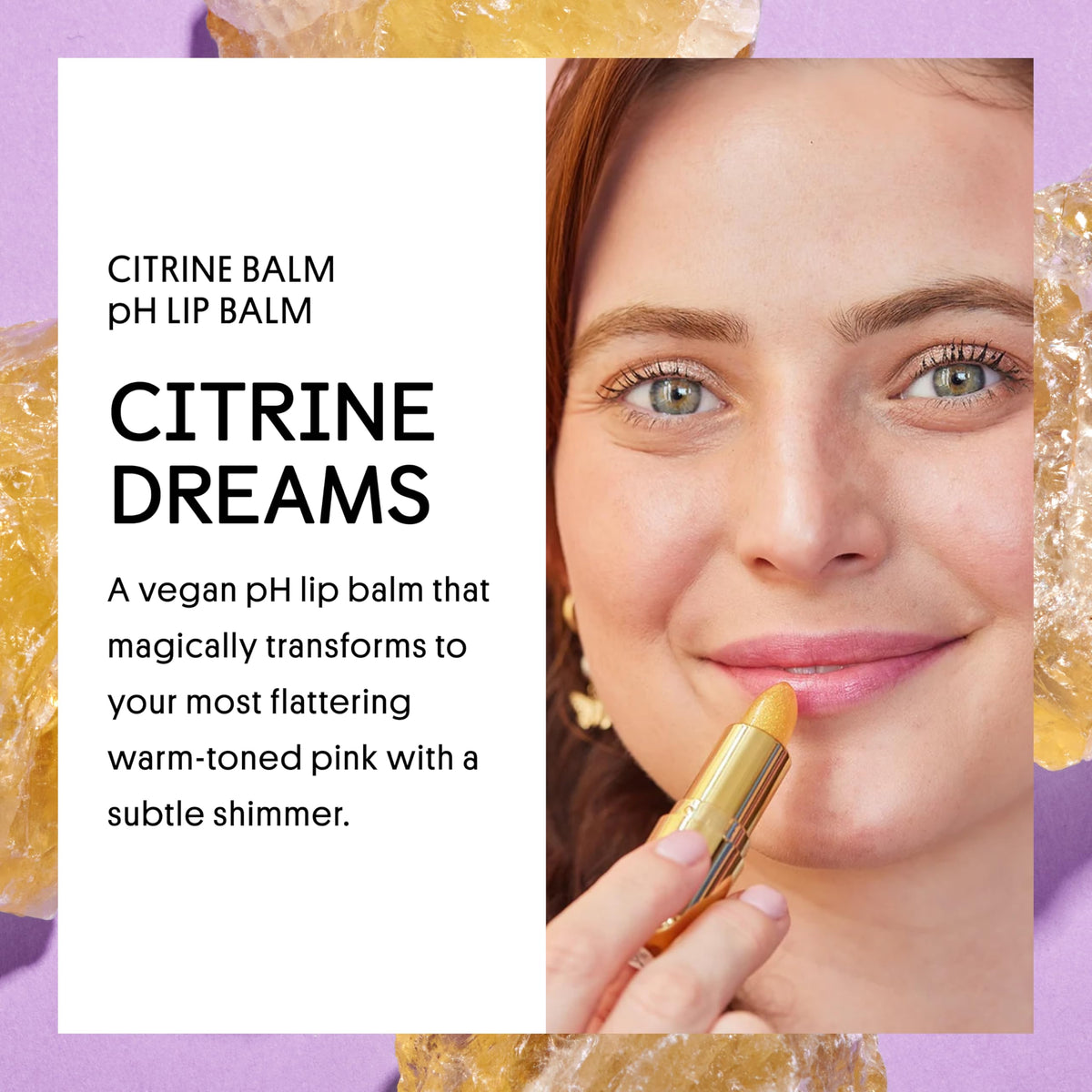 Winky Lux Citrine Glimmer Balm swatch reveals warm pink tint and shimmer.