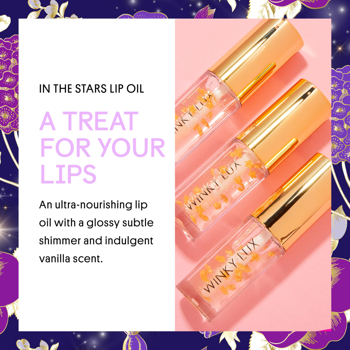 Winky Lux In The Stars lip oil application reveals a smooth, non-sticky sheen.