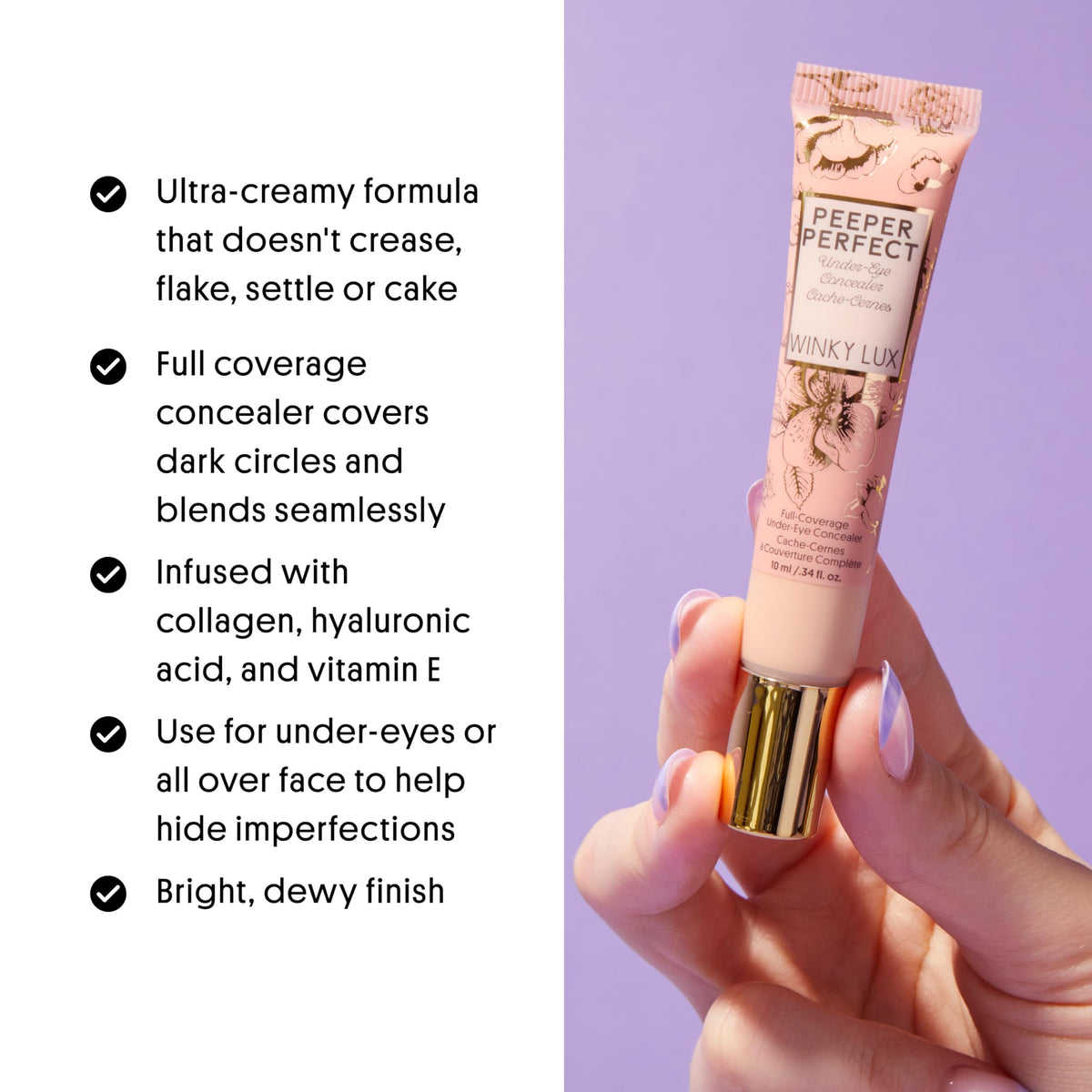 Winky Lux Peeper Perfect concealer application close-up demonstrates seamless blend