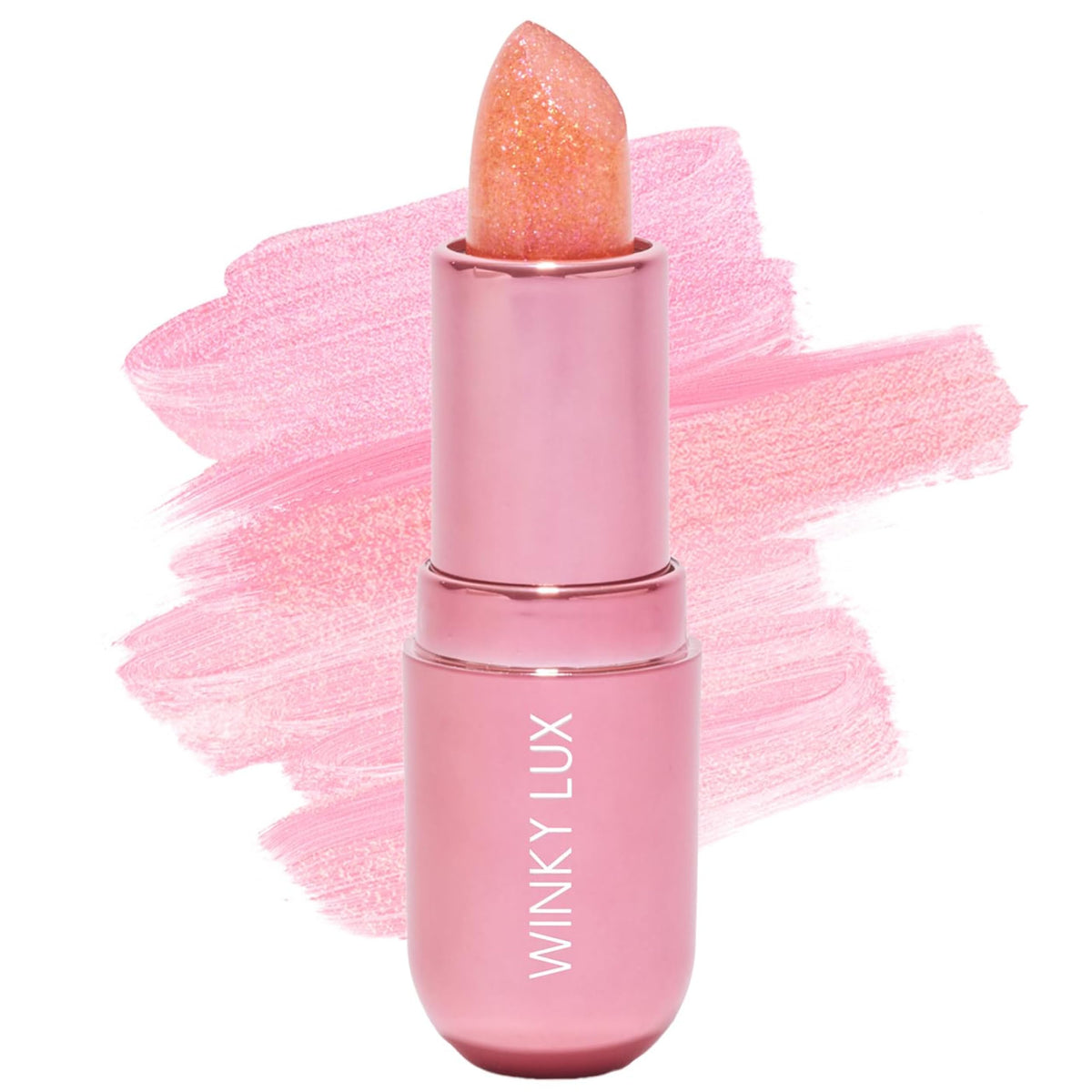 Winky Lux Pink Opal Glimmer Balm bloom tint creates a golden pink glow.