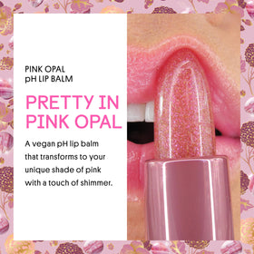 Winky Lux Pink Opal Glimmer Balm hydrates lips with ceramides and jojoba oil.