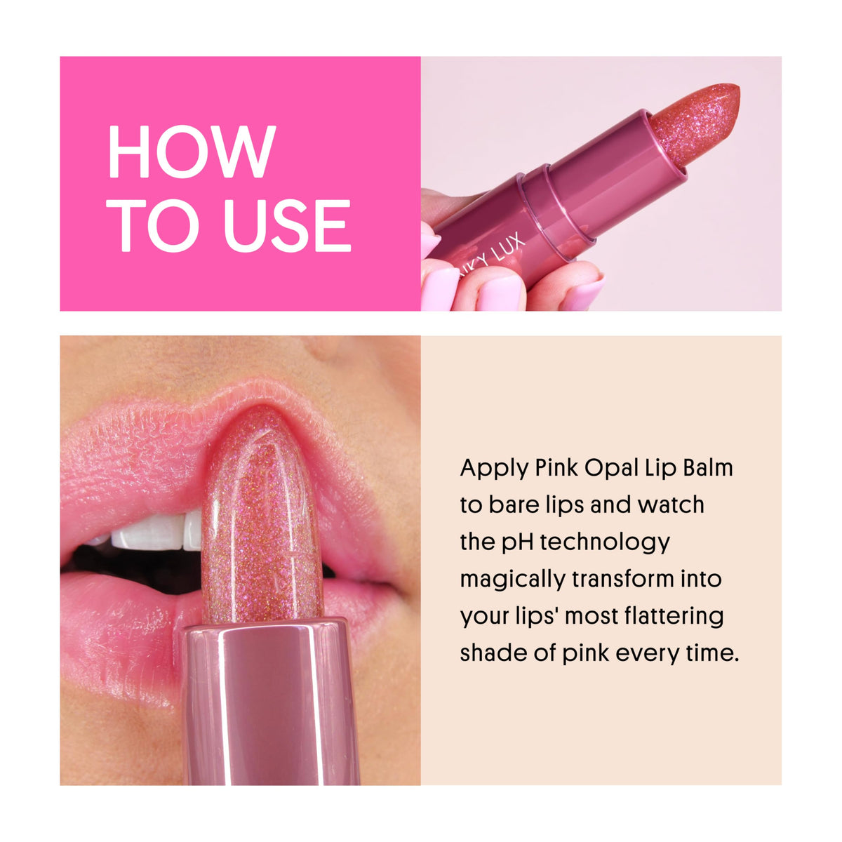 Winky Lux Pink Opal Glimmer Balm shimmering finish catches light beautifully.