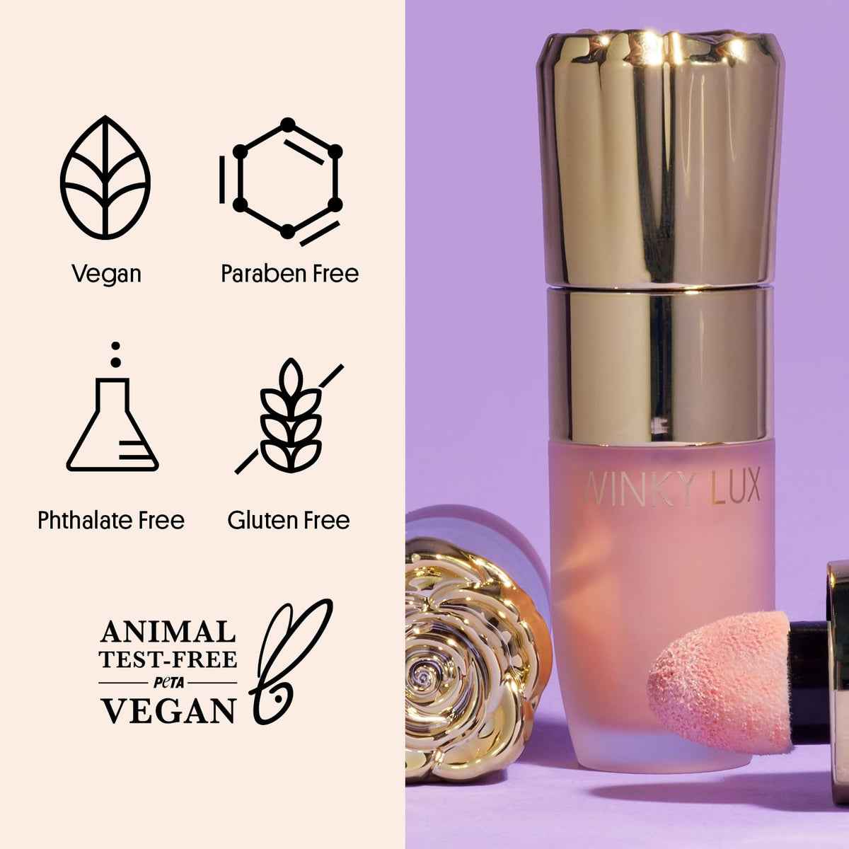 Winky Lux pink shade closeup emphasizing versatile glow on skin.