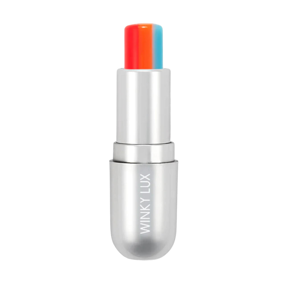 Winky Lux Rainbow Lip Balm cap close-up showing pink glow and hydrating feel