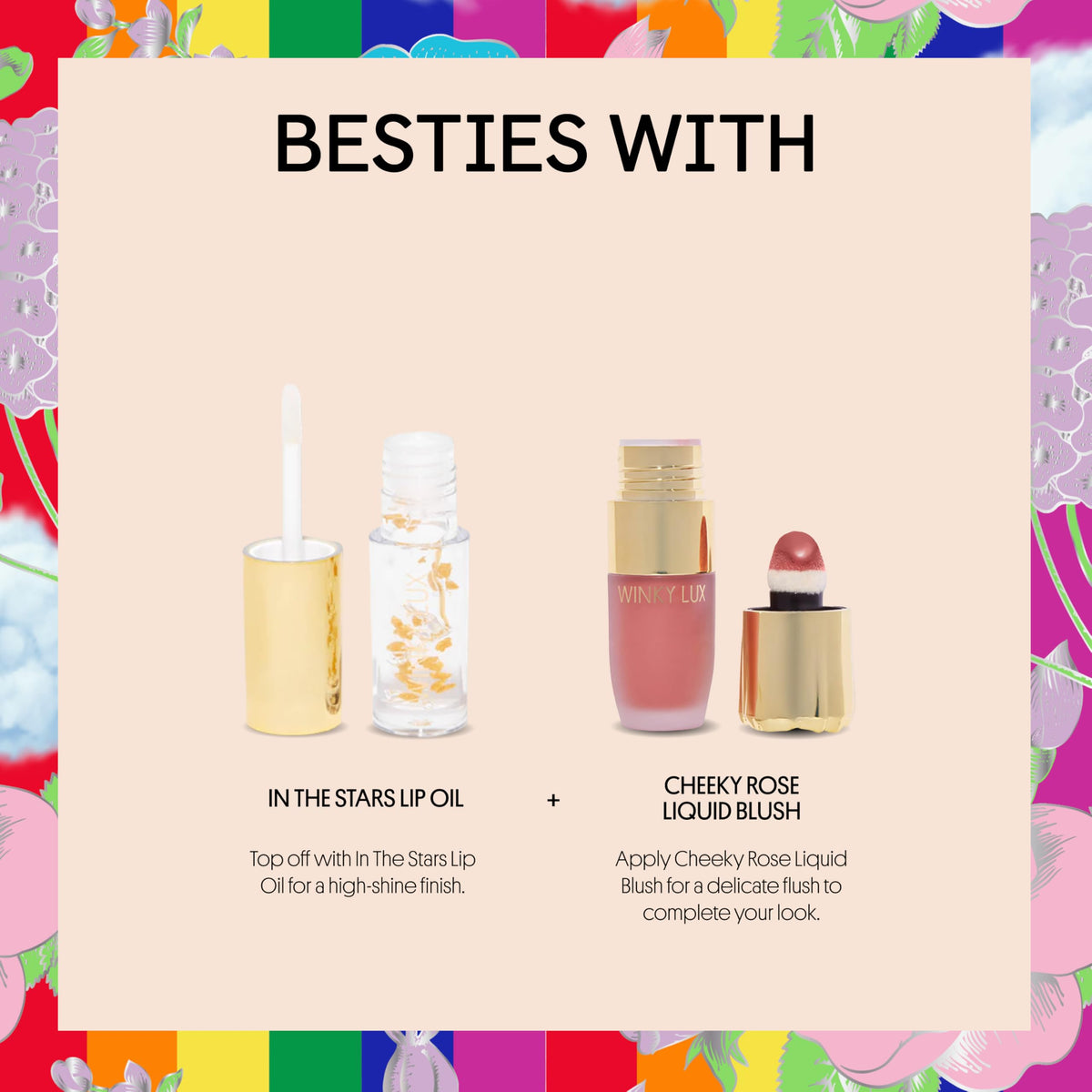 Winky Lux Rainbow Lip Balm packaging highlighting vegan, cruelty-free, and plastic-neutral commitments