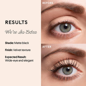 Winky Lux So Extra Mascara matte black pigment for bold eye impact.