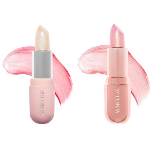 Winky Lux Unicorn Glimmer Balm on lips with luminous pink tint and subtle sparkle.