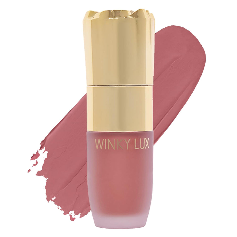 Winky Lux Cheeky Rose liquid blush bottle pour shows smooth gel-cream texture for easy application
