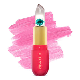Winky Lux Flower Balm tube closeup delivers sheer pink gloss.