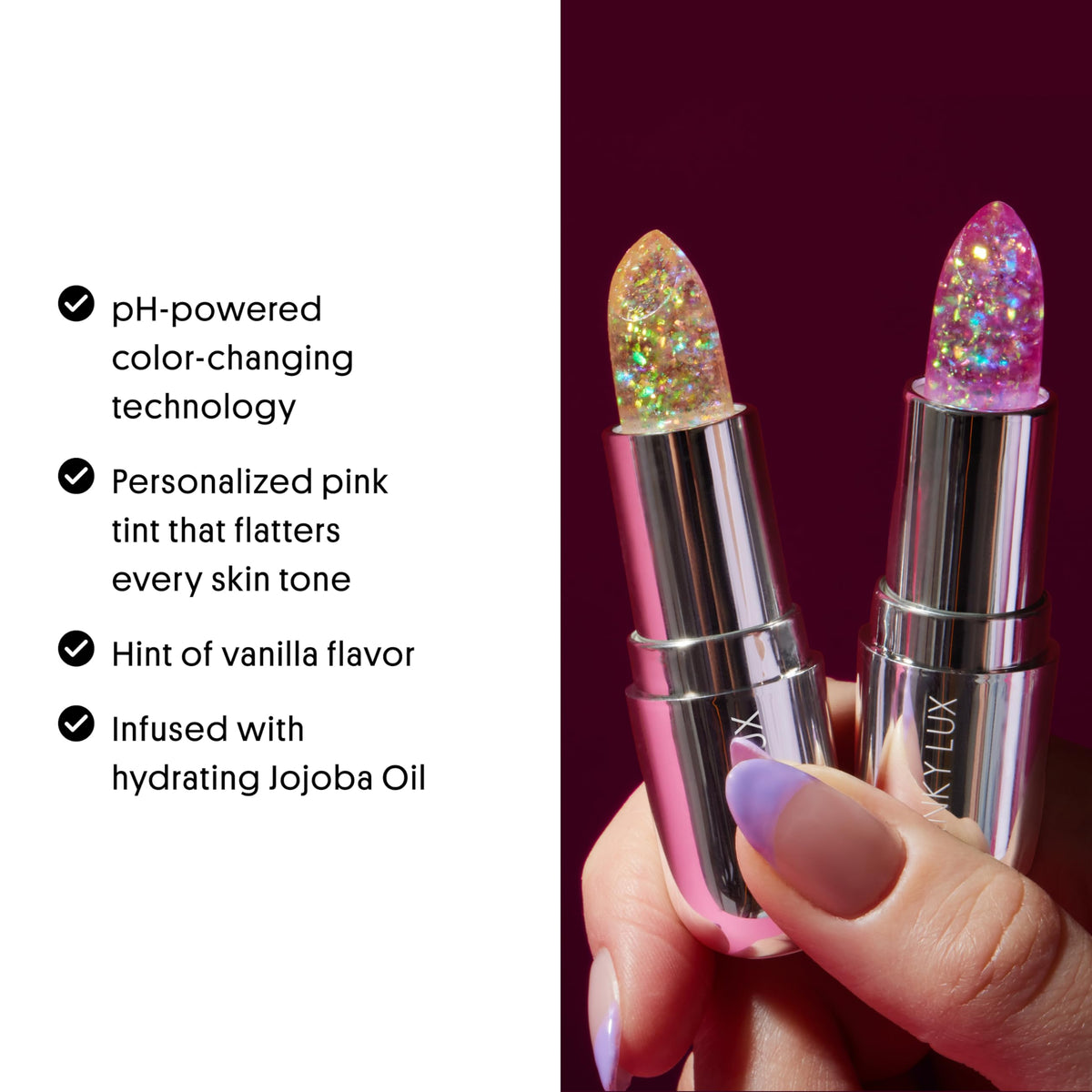 Winky Lux Lavender Glitter Confetti Balm pink tint with hydrating glow.
