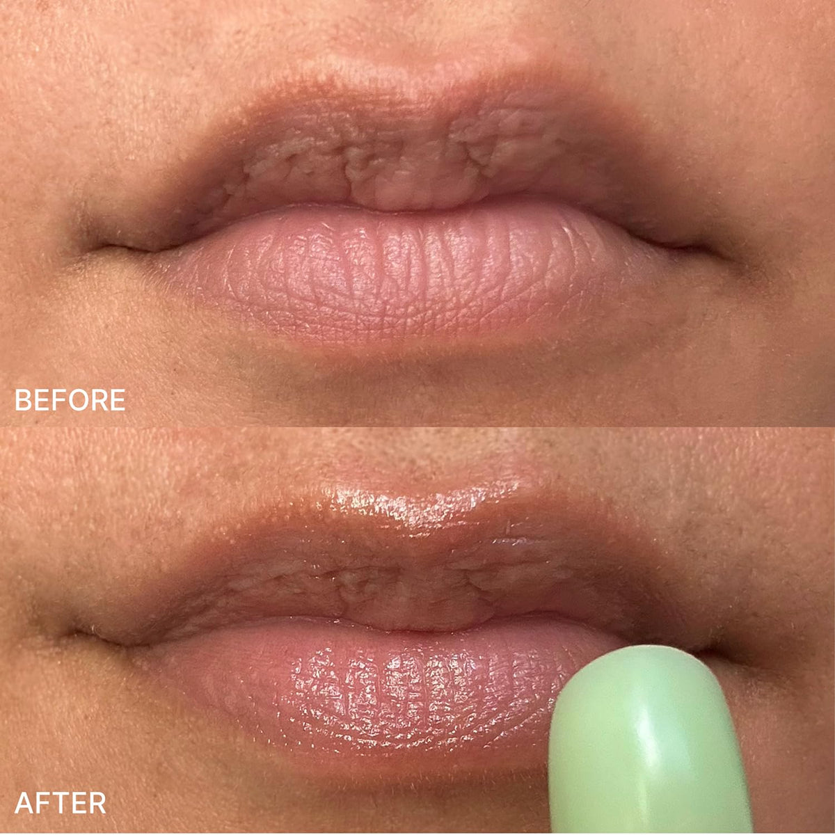 Close-up of ingredients on Winky Lux Matcha lip balm highlighting conditioning oils.