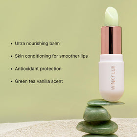 Winky Lux Matcha lip balm swatch displaying a sheer, semi-gloss finish.