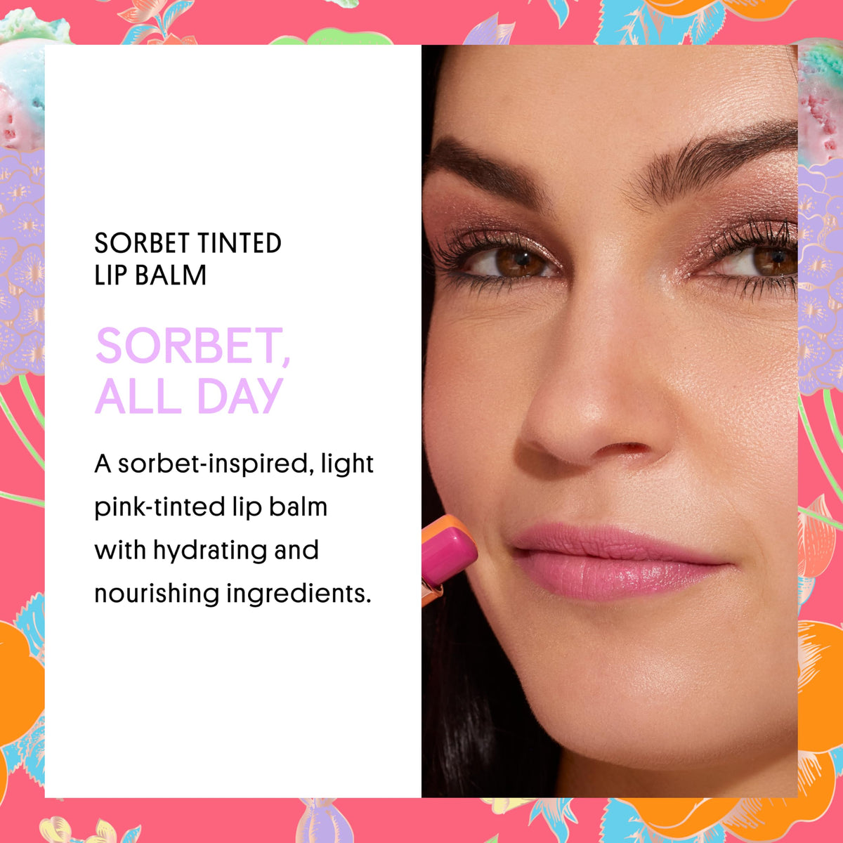 Winky Lux Sorbet balm in action provides smooth, rosy tint on lips
