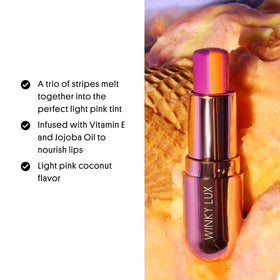 Close-up of Winky Lux Sorbet balm with jojoba oil nourishing lips