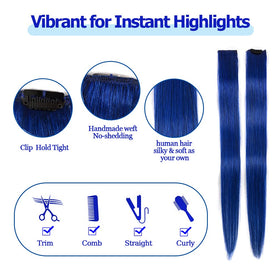 Winsky color-matched blue clip-in extensions for quick, salon-like color integration