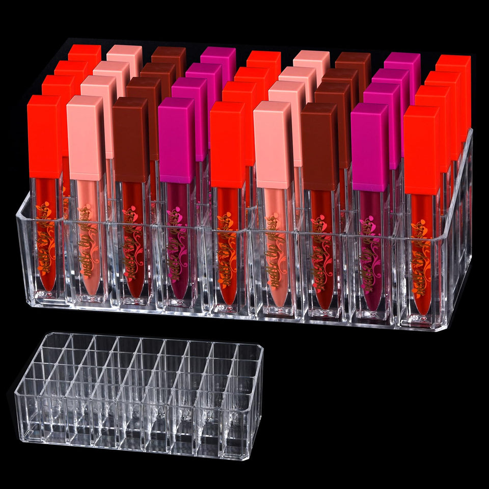 Wiojtry lip gloss holder with 36 slots keeps cosmetics organized and visible.