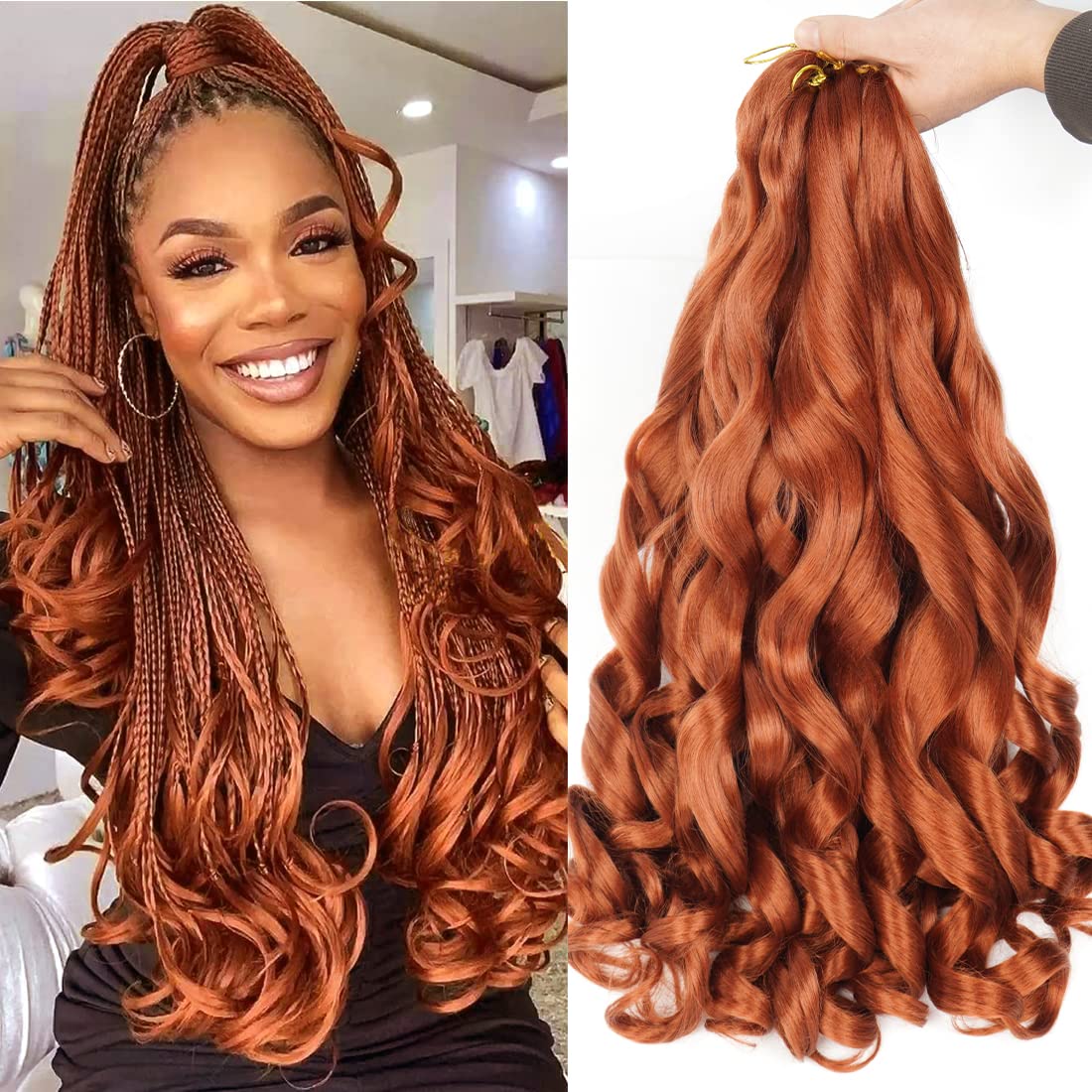 WIPPORYA ginger French curl braiding hair 24in for voluminous protective styles.