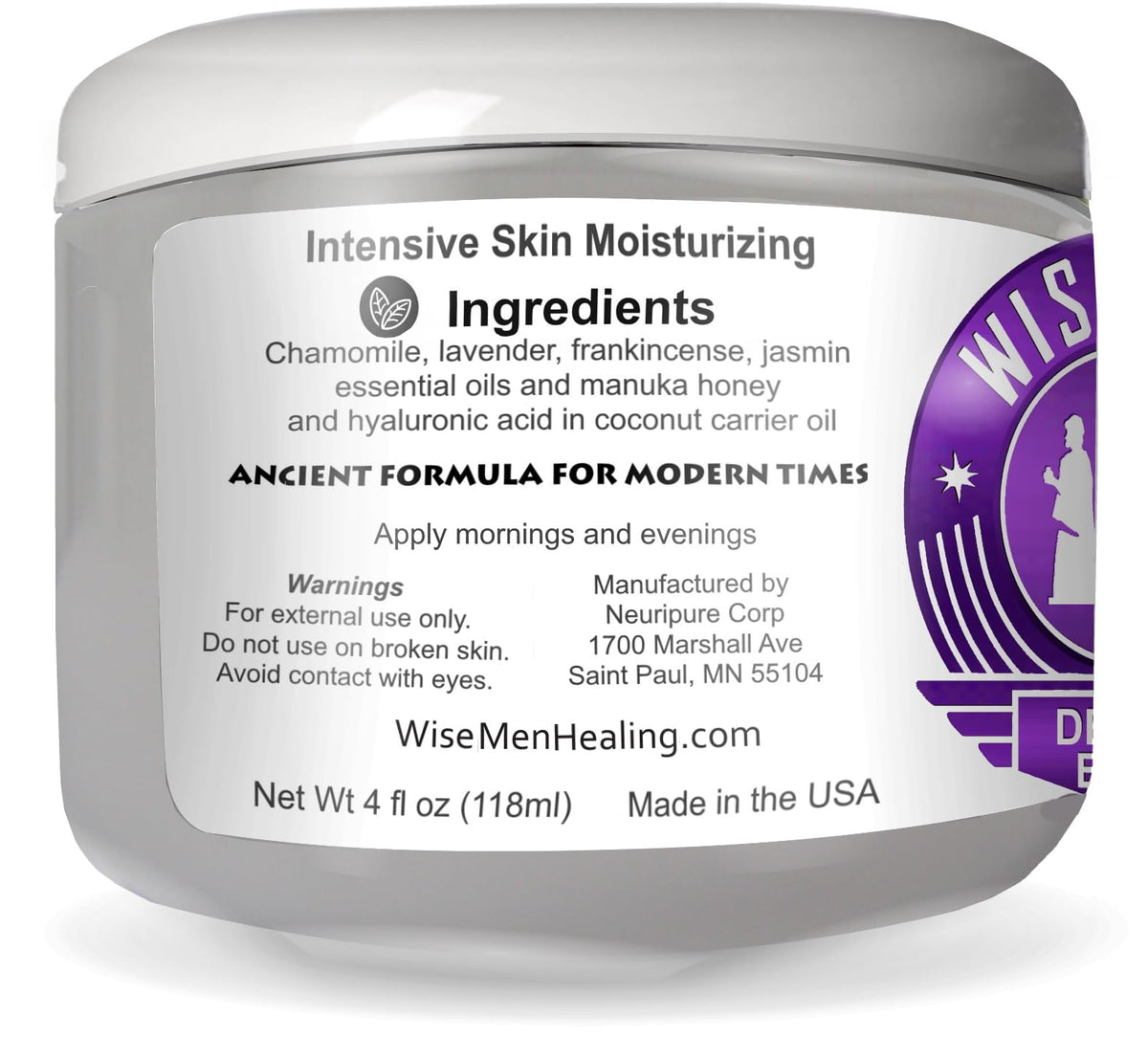 Wise Men Derma Relief Balm bottle with essential oils for daily skin nourishment.