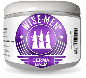 Wise Men Derma Relief Balm jar close-up showing soothing texture for calm skin.