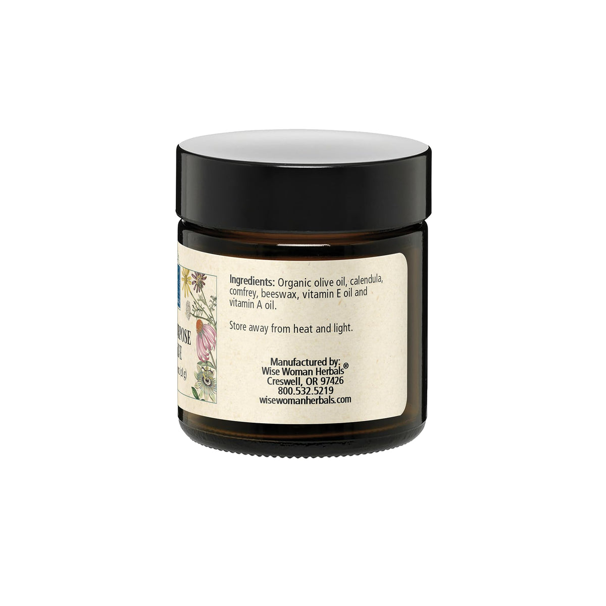 Wise Woman Herbals jar label and testing seal indicating quality