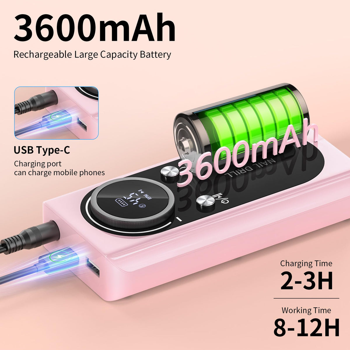 Wiyuam 3600mAh battery supports long cordless sessions.
