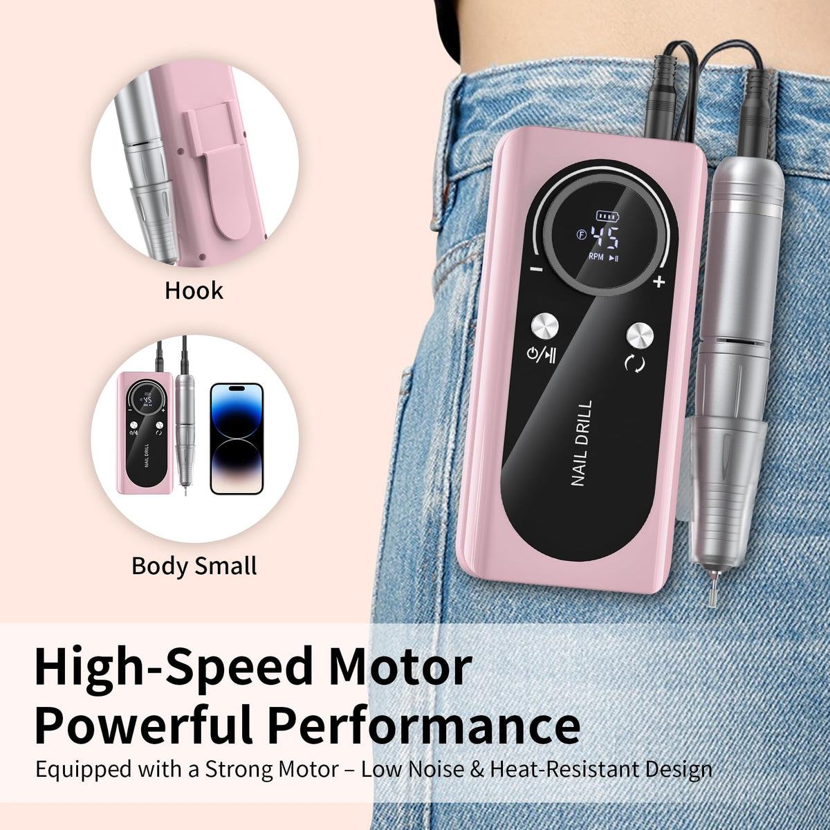 Wiyuam Cordless nail drill ready for on-the-go salon use.