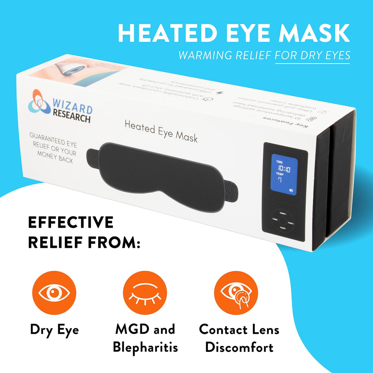 Wizard Research USB-powered eye mask connectivity enables portable use at home or on the go.