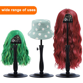 WiZiWi adjustable wig stand shows height flexibility for various wig lengths.