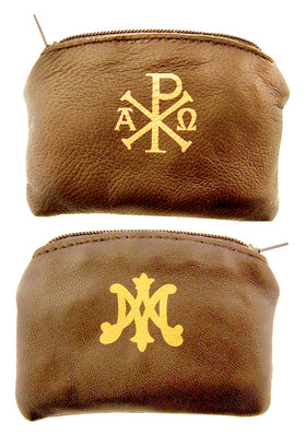 WJ Hirten sheepskin leather rosary case texture in brown emphasizes durability