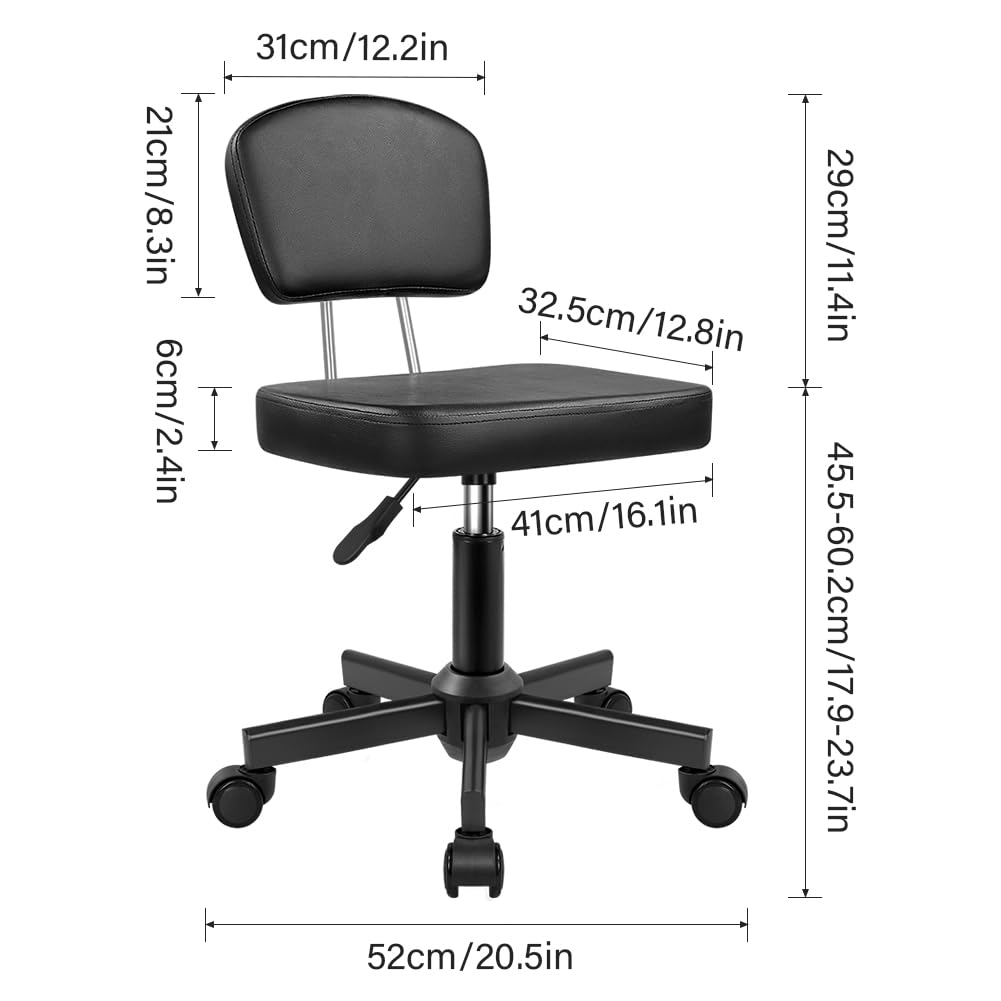 WKWKER rolling stool chair square PU leather seat is easy to clean.