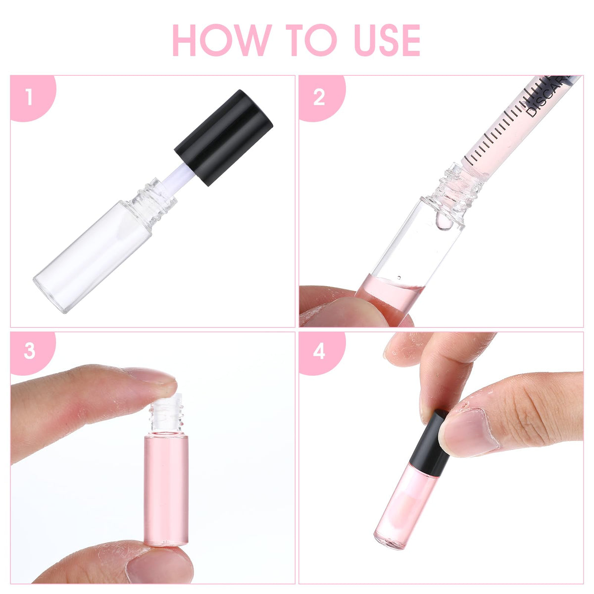 WLLHYF lid-on mini lip gloss tubes provide secure storage for travel.