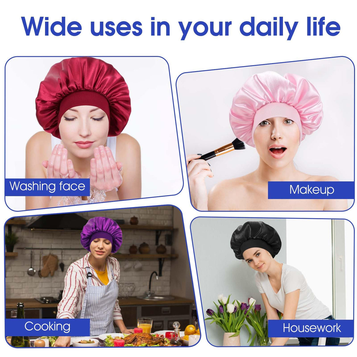 WLLHYF satin bonnet designed for skincare routines to keep hair away from the face