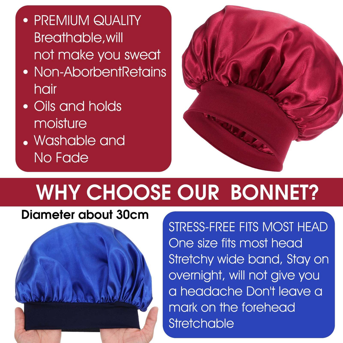 WLLHYF large diameter satin bonnet fits dreadlocks and braids comfortably