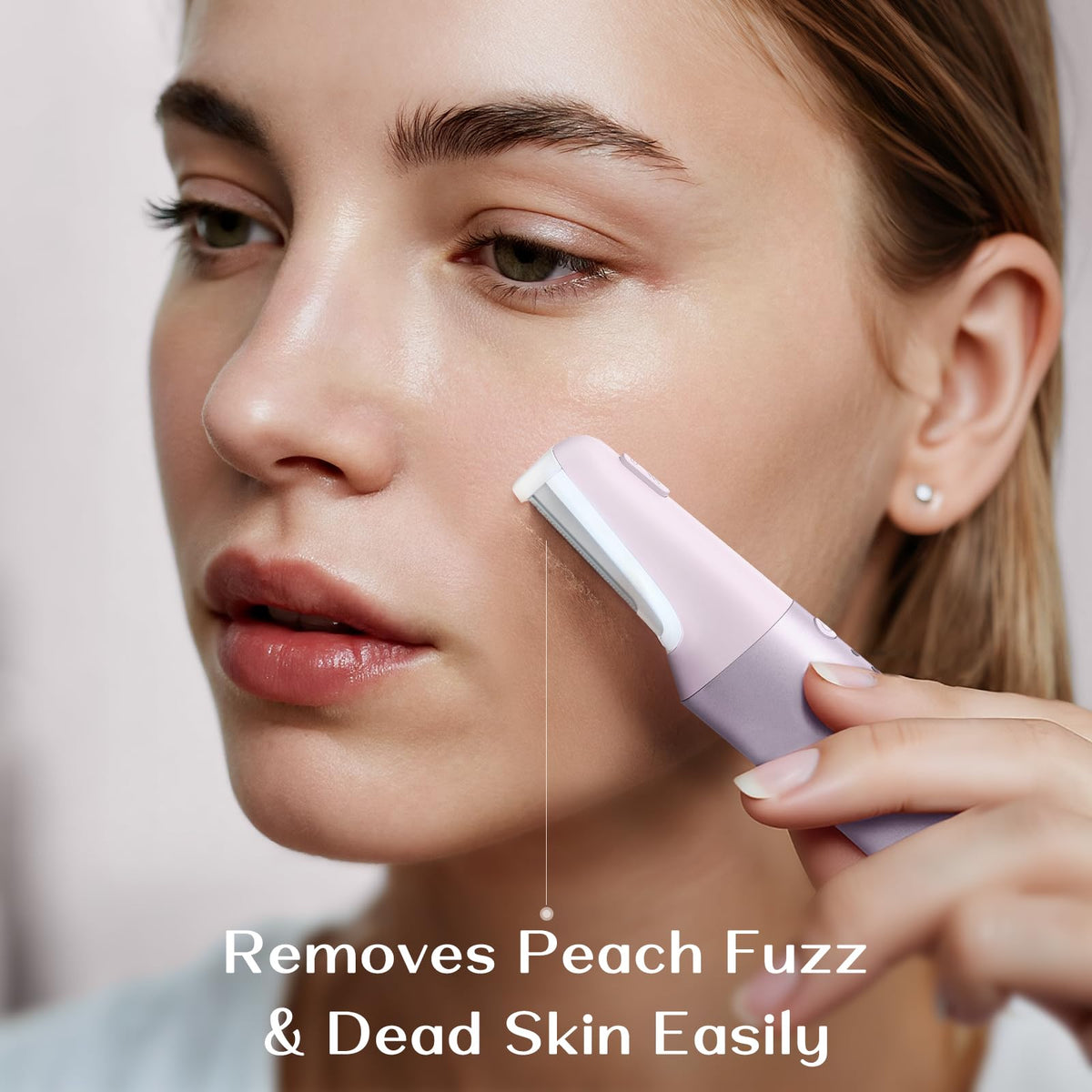 WLU Dermaplane Razor purple close-up showing peach fuzz removal precision