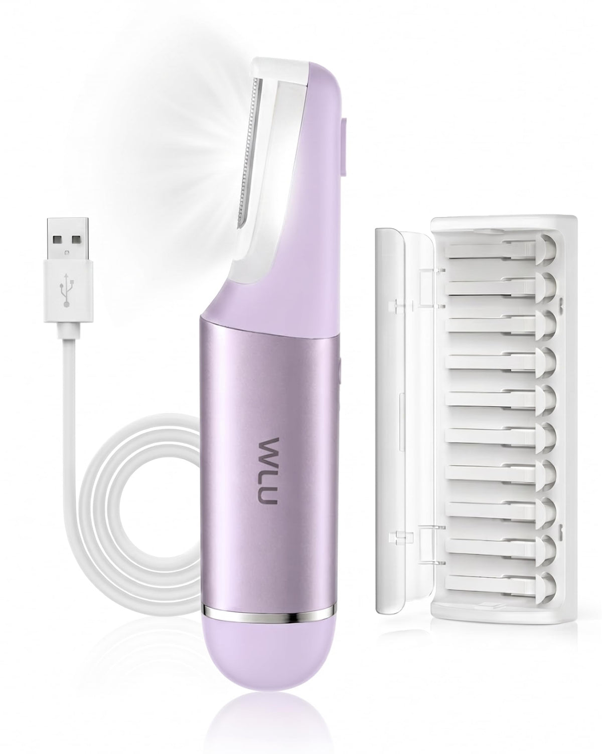 WLU Dermaplane Razor purple front view for gentle facial exfoliation