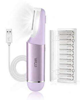 WLU Dermaplane Razor purple front view for gentle facial exfoliation