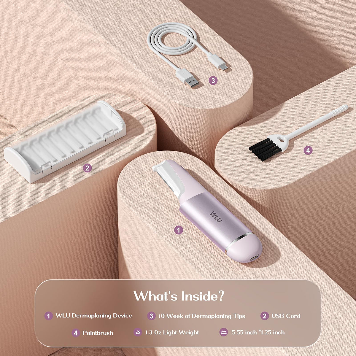 WLU Dermaplane Razor purple rechargeable battery enables cordless use