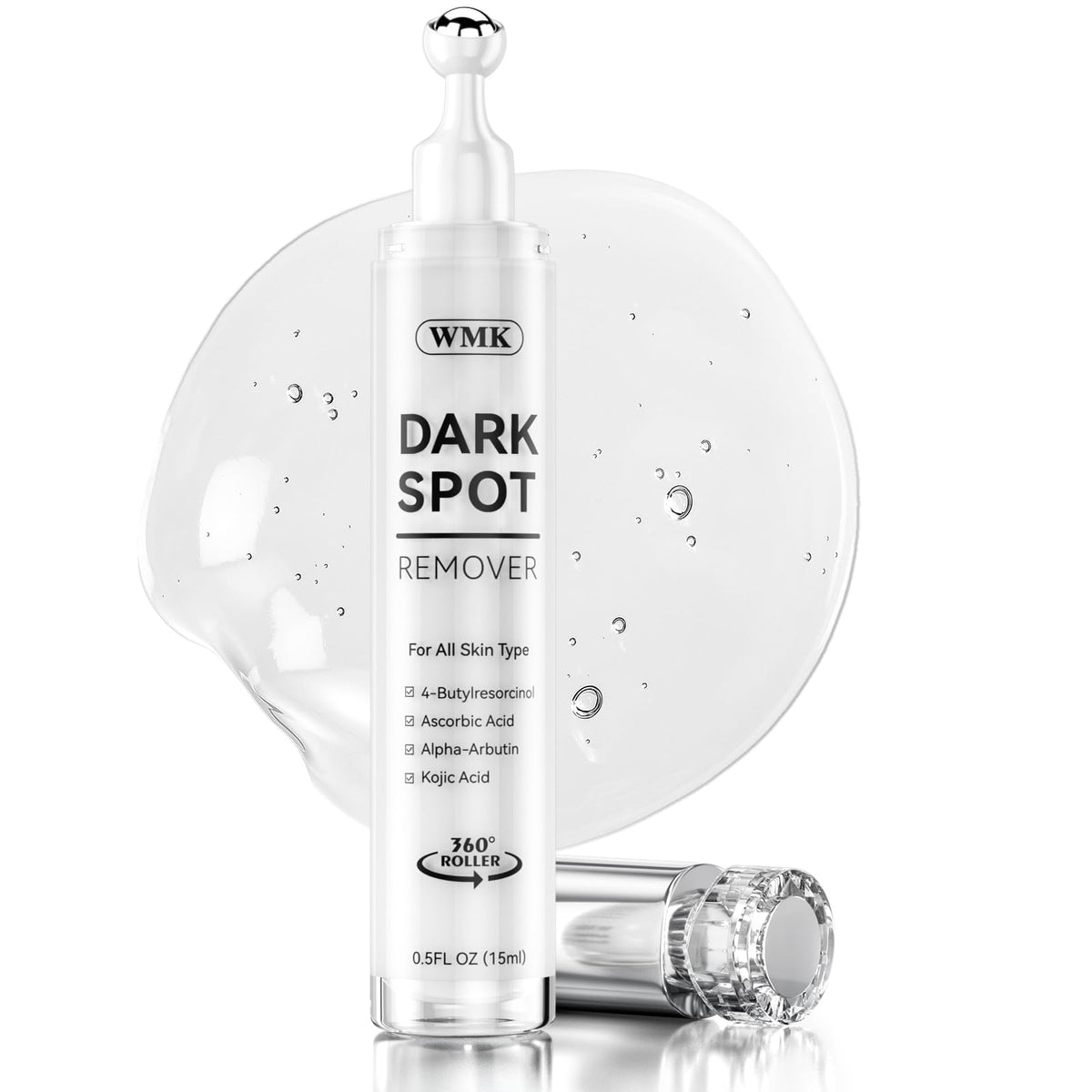 WMK Dark Spot Remover bottle shows brightening serum for even skin tone