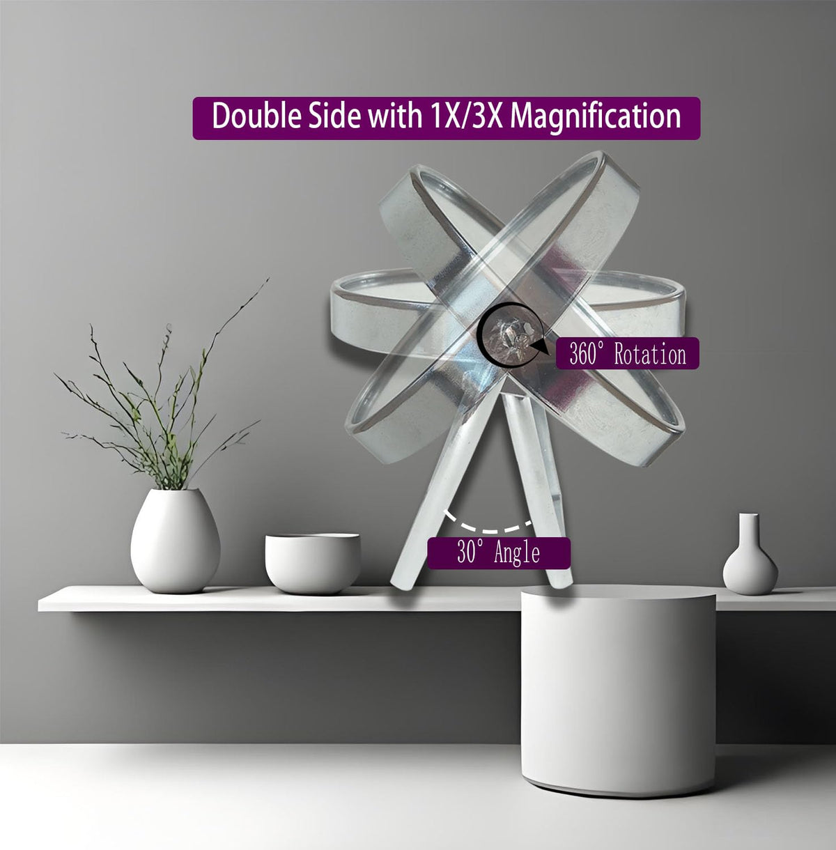 WMugthome portable round mirror in silver for table or wall placement