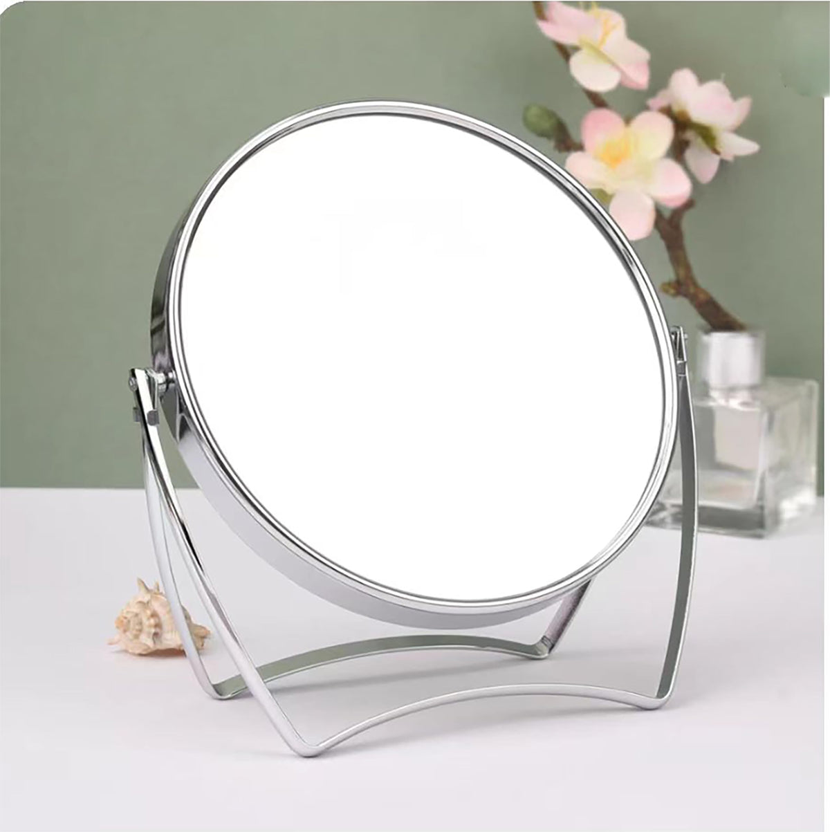 WMugthome two-sided makeup mirror with handle, 4/6 inch, ideal for on-the-go touch-ups