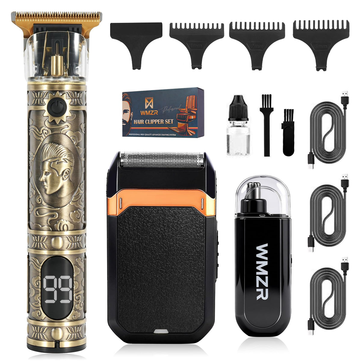 WMZR hair trimmer set package view for home or travel grooming