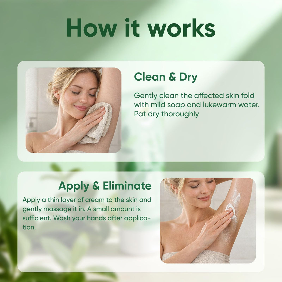 Skin-fold barrier action of WNOHIQ Intertrigo Relief Cream in daily use.