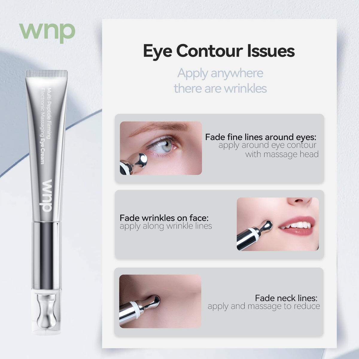 WNP Eye Cream reduces eye bags with fast-absorbing, lightweight hydration.